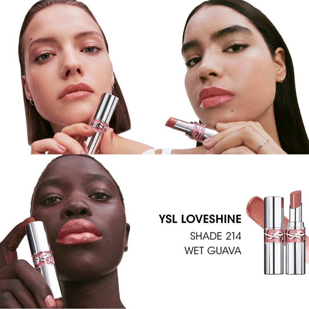 YSL Loveshine High-Shine Caring Lipstick #214 Wet Guava 0.11oz Pink NEW Dmg Box